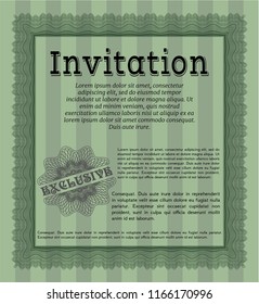 Green Formal invitation. With guilloche pattern and background. Customizable, Easy to edit and change colors. Elegant design. 