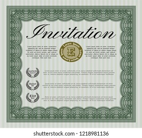 Green Formal invitation. With guilloche pattern. Nice design. Customizable, Easy to edit and change colors. 