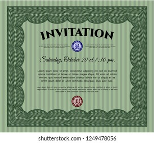 Green Formal invitation. With guilloche pattern. Excellent design. Customizable, Easy to edit and change colors. 