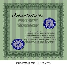 Green Formal invitation. With guilloche pattern and background. Detailed. Superior design. 