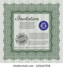 Green Formal invitation. With guilloche pattern and background. Excellent design. Detailed. 