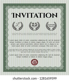 Green Formal invitation. With guilloche pattern. Good design. Vector illustration. 
