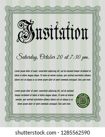 Green Formal invitation. With guilloche pattern. Customizable, Easy to edit and change colors. Retro design. 