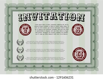 Green Formal invitation. With guilloche pattern. Artistry design. Vector illustration. 