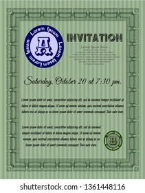 Green Formal invitation. With guilloche pattern. Sophisticated design. Detailed. 