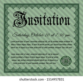 Green Formal invitation. With guilloche pattern and background. Excellent design. Detailed. 