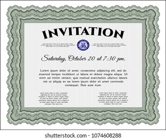  Green Formal invitation. With linear background. Lovely design. Detailed. 