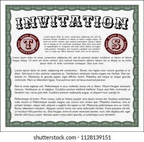 Green Formal invitation. With linear background. Sophisticated design. Detailed. 