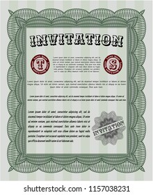 Green Formal invitation. With linear background. Money design. Detailed. 