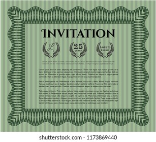 Green Formal invitation. With linear background. Retro design. Vector illustration. 