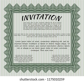Green Formal invitation. With linear background. Detailed. Modern design. 