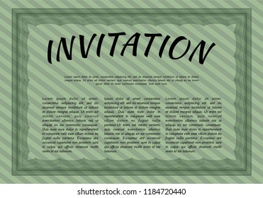 Green Formal invitation. With linear background. Perfect design. Vector illustration. 