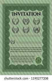 Green Formal invitation. With linear background. Vector illustration. Elegant design. 