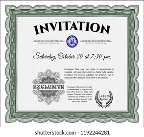 Green Formal invitation. With linear background. Vector illustration. Superior design. 
