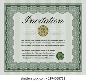 Green Formal invitation. With linear background. Vector illustration. Perfect design. 