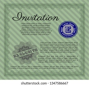 Green Formal invitation. With linear background. Vector illustration. Superior design. 