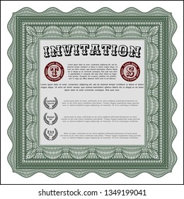 Green Formal invitation. With linear background. Detailed. Superior design. 