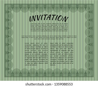 Green Formal invitation. With linear background. Vector illustration. Excellent design. 
