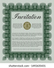 Green Formal invitation. With linear background. Vector illustration. Superior design. 