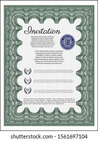 Green Formal invitation. With linear background. Nice design. Detailed. 