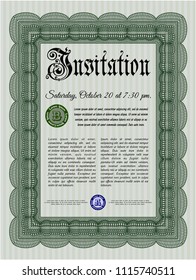 Green Formal invitation. Lovely design. Customizable, Easy to edit and change colors. With complex linear background. 