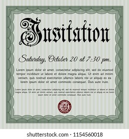 Green Formal invitation. Lovely design. Vector illustration. Complex background. 