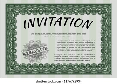 Green Formal invitation. Lovely design. With complex background. Detailed. 