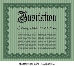 Green Formal invitation. Lovely design. With complex linear background. Customizable, Easy to edit and change colors. 