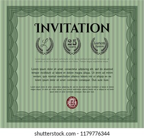 Green Formal invitation. Modern design. Vector illustration. Complex background. 