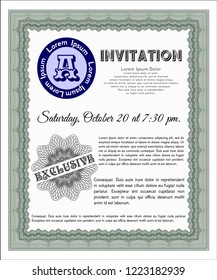 Green Formal invitation. Modern design. Vector illustration. With great quality guilloche pattern. 