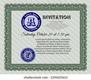 Green Formal invitation. Modern design. Vector illustration. Printer friendly. 