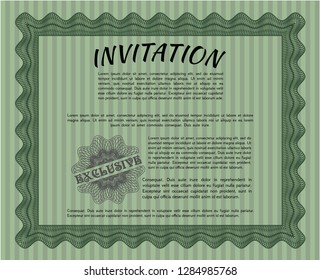 Green Formal invitation. Money design. Detailed. With great quality guilloche pattern. 