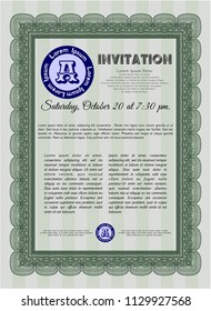 Green Formal invitation. Money Pattern design. Vector illustration. With background. 