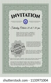 Green Formal invitation. Money Pattern. Detailed. With background. 