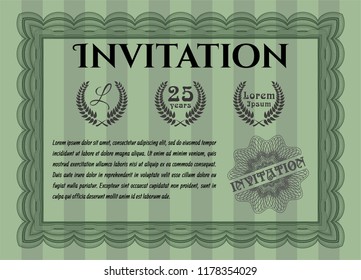 Green Formal invitation. Money Pattern. With background. Vector illustration. 