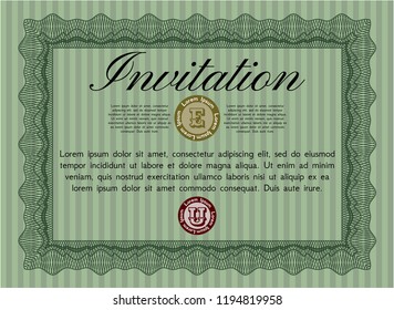 Green Formal invitation. Money Pattern design. Vector illustration. With complex background. 