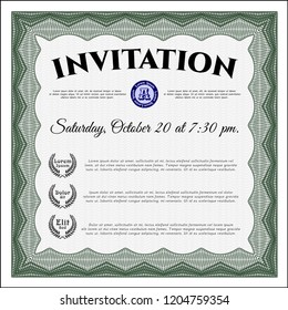 Green Formal invitation. Money Pattern. Detailed. With complex linear background. 