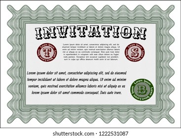 Green Formal invitation. Money Pattern. Customizable, Easy to edit and change colors. With linear background. 