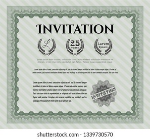 Green Formal invitation. Money Pattern. Detailed. With guilloche pattern. 
