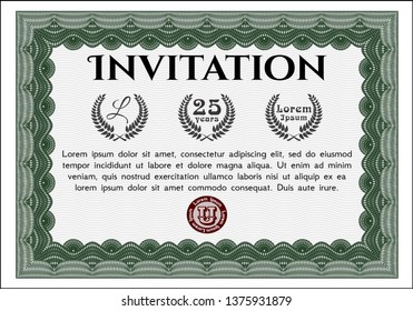 Green Formal invitation. Money Pattern. With guilloche pattern and background. Customizable, Easy to edit and change colors. 