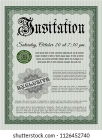  Green Formal invitation. Money style design. Detailed. With background. 