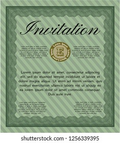 Green Formal invitation. Money style design. Detailed. With guilloche pattern. 
