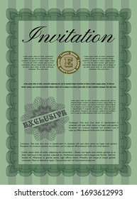 Green Formal invitation. Money style design. With great quality guilloche pattern. Detailed. 