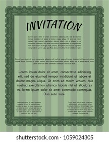 Green Formal invitation. Nice design. With complex linear background. Vector illustration. 