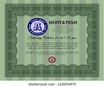 Green Formal invitation. Nice design. Customizable, Easy to edit and change colors. Easy to print. 