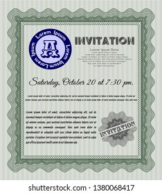 Green Formal invitation. Nice design. Customizable, Easy to edit and change colors. With complex background. 