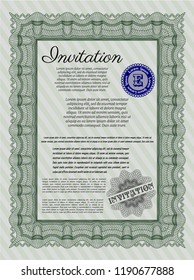Green Formal invitation. Perfect design. Detailed. With complex linear background. 