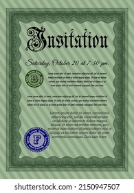 Green Formal invitation. Perfect design.  Vector illustration. 