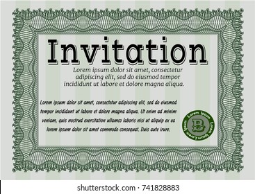Green Formal invitation. Perfect design. With guilloche pattern. Customizable, Easy to edit and change colors. 