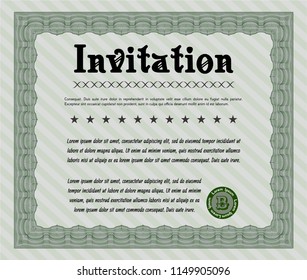 Green Formal invitation. Printer friendly. Cordial design. Detailed. 